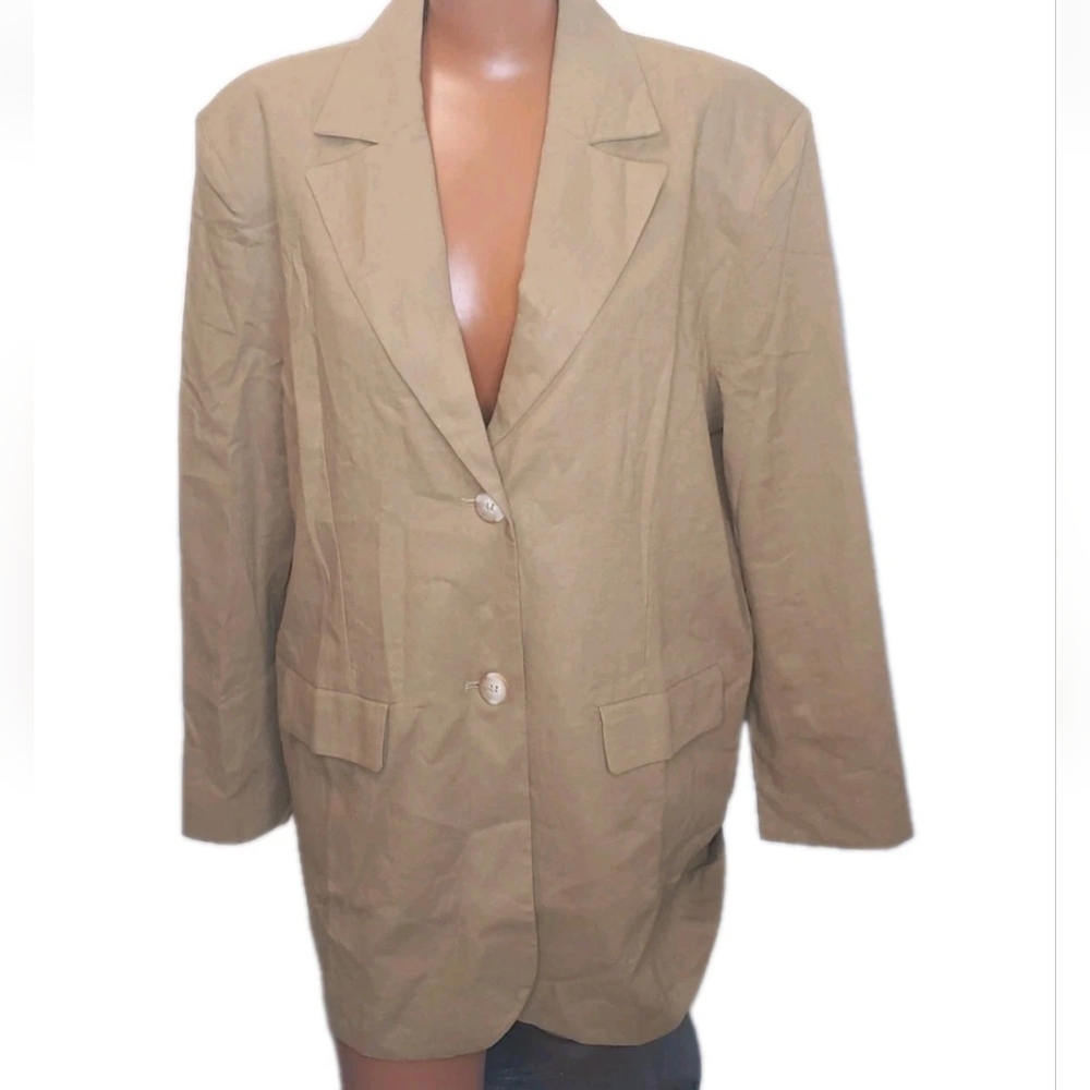 Charlie Holiday Linen Addison Blazer Jacket Oversized Sz Sm 4 Olive Preppy Nwt